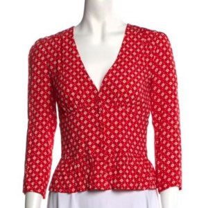 BA&SH Red Printed V-neck Top